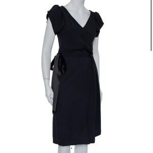 Diane von Furstenberg Black Wool Satin Trim Detail Antoinette Wrap Dress